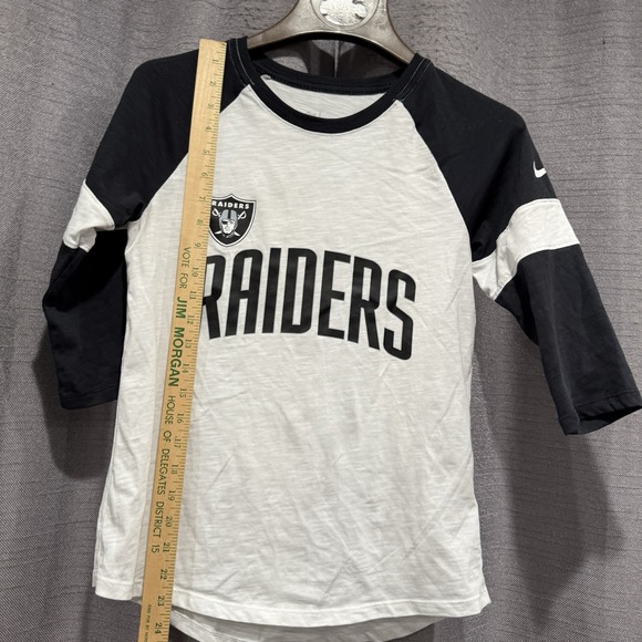 Women's XS Las Vegas Raiders Nike White/ Black Raglan 3/4 Sleeve T Shirt NFL - Picture 7 of 9